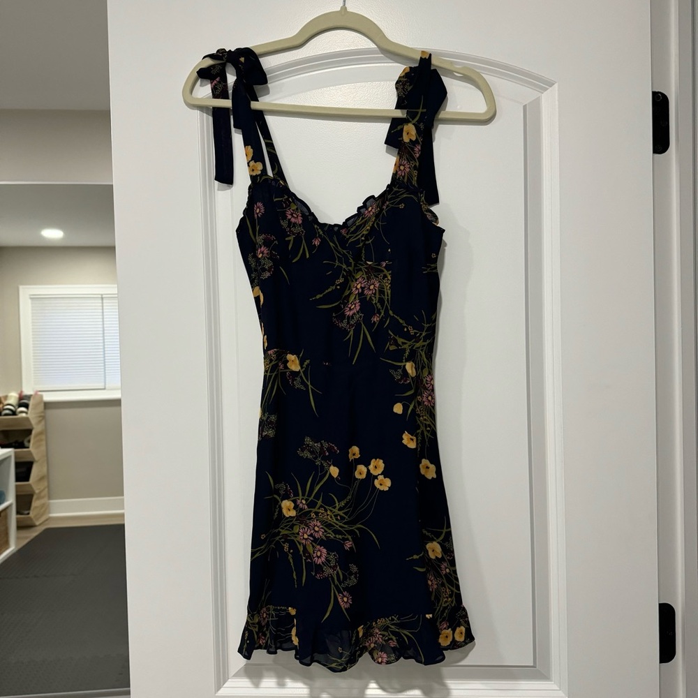 Reformation Navy Floral Tie-Shoulder Mini Dress - Picture 6 of 8